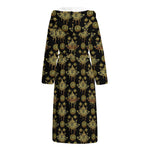 Black And Gold Lotus Flower Print Hooded Bathrobe