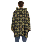 Black And Gold Lotus Flower Print Hoodie Blanket
