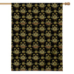 Black And Gold Lotus Flower Print House Flag