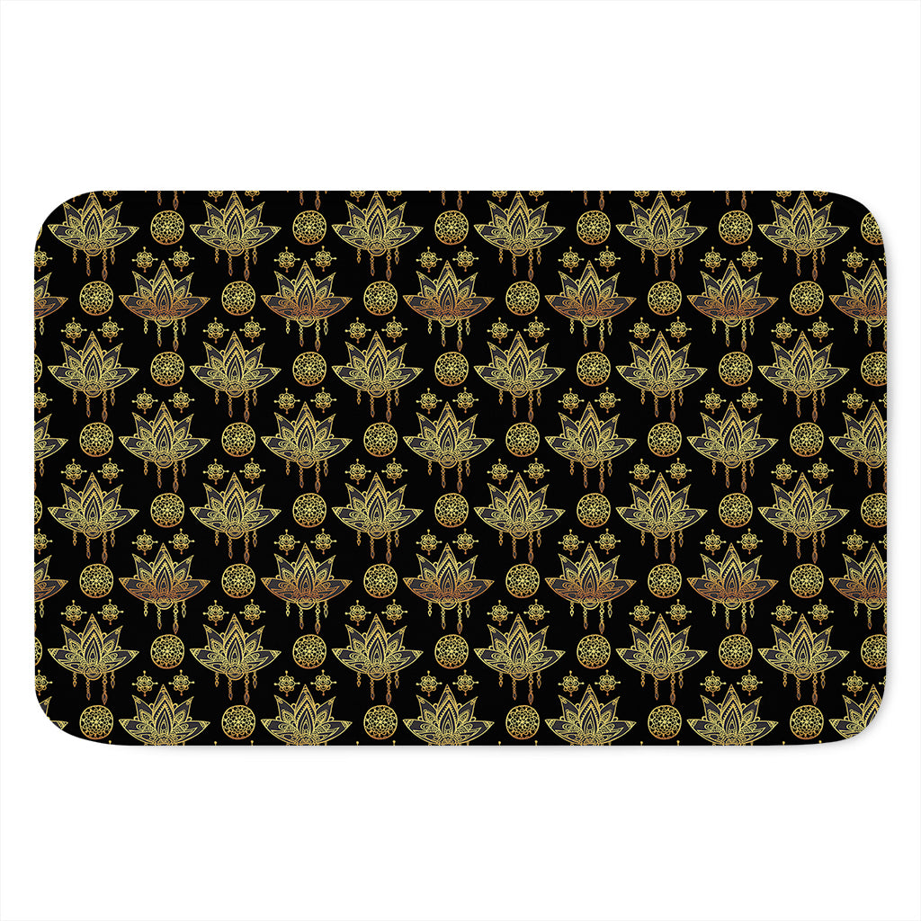 Black And Gold Lotus Flower Print Indoor Door Mat