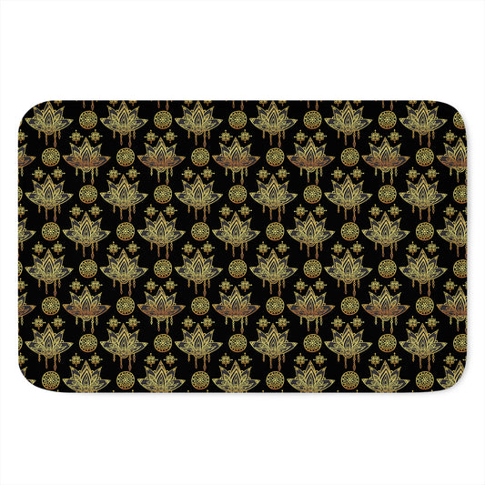 Black And Gold Lotus Flower Print Indoor Door Mat