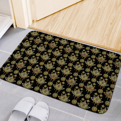 Black And Gold Lotus Flower Print Indoor Door Mat