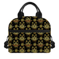 Black And Gold Lotus Flower Print Insulated Lunch Bag