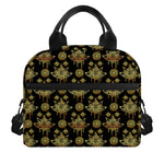 Black And Gold Lotus Flower Print Insulated Lunch Bag