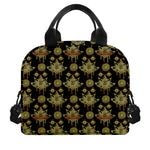 Black And Gold Lotus Flower Print Insulated Lunch Bag