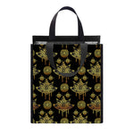 Black And Gold Lotus Flower Print Insulated Lunch Tote
