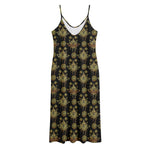 Black And Gold Lotus Flower Print Jersey Midi Cami Dress