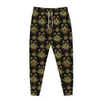 Black And Gold Lotus Flower Print Jogger Pants