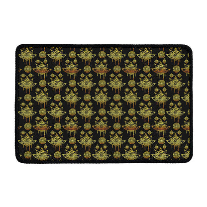Black And Gold Lotus Flower Print Kitchen Mat