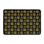 Black And Gold Lotus Flower Print Kitchen Mat