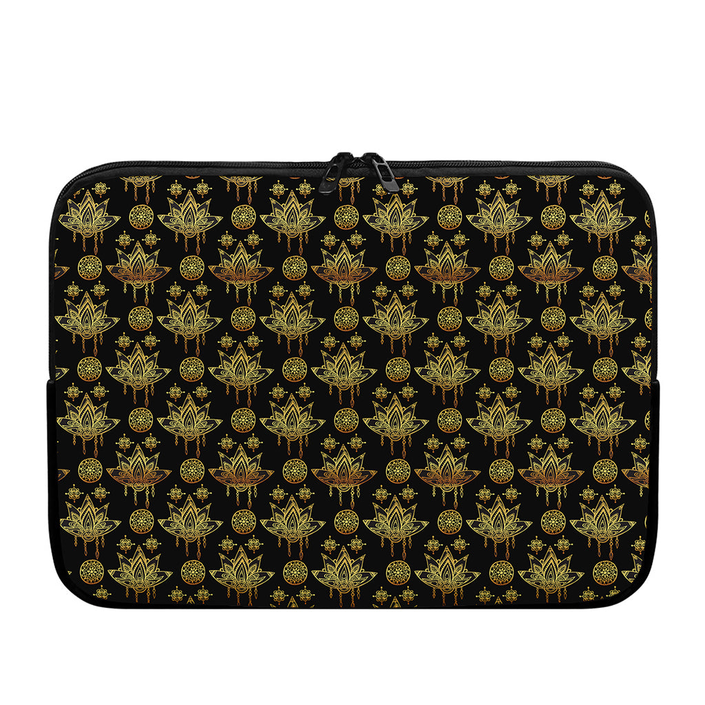 Black And Gold Lotus Flower Print Laptop Sleeve