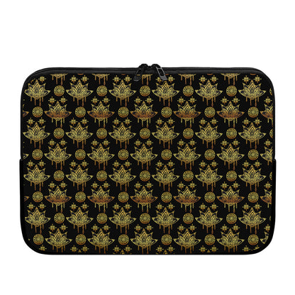 Black And Gold Lotus Flower Print Laptop Sleeve