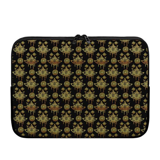Black And Gold Lotus Flower Print Laptop Sleeve