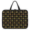 Black And Gold Lotus Flower Print Laptop Sleeve With Handle