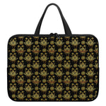 Black And Gold Lotus Flower Print Laptop Sleeve With Handle