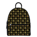 Black And Gold Lotus Flower Print Leather Backpack