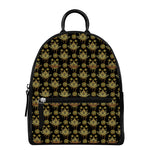 Black And Gold Lotus Flower Print Leather Backpack