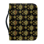 Black And Gold Lotus Flower Print Leather Bible Cover