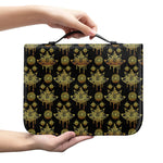 Black And Gold Lotus Flower Print Leather Bible Cover