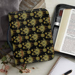 Black And Gold Lotus Flower Print Leather Bible Cover