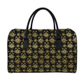 Black And Gold Lotus Flower Print Leather Duffel Bag