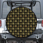 Black And Gold Lotus Flower Print Leather Spare Tire Cover