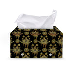 Black And Gold Lotus Flower Print Leather Tissue Box Cover