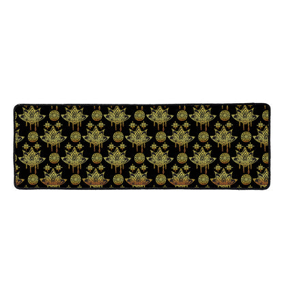 Black And Gold Lotus Flower Print Long Kitchen Mat