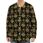 Black And Gold Lotus Flower Print Long Sleeve Baseball Jersey