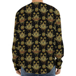 Black And Gold Lotus Flower Print Long Sleeve Baseball Jersey