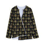 Black And Gold Lotus Flower Print Long Sleeve Short Coat
