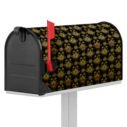 Black And Gold Lotus Flower Print Mailbox Cover