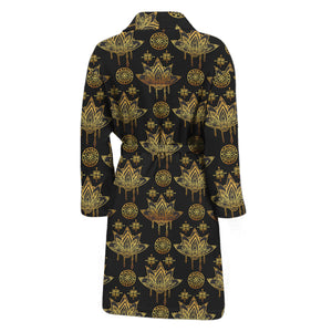 Black And Gold Lotus Flower Print Men's Bathrobe