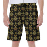 Black And Gold Lotus Flower Print Men's Beach Shorts