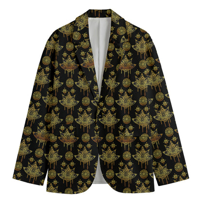 Black And Gold Lotus Flower Print Men's Blazer