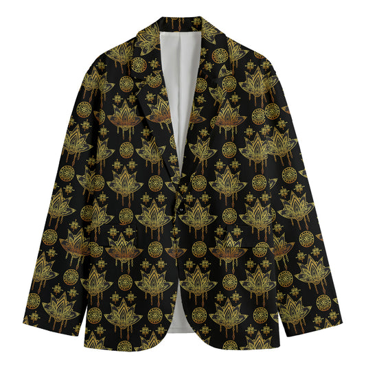Black And Gold Lotus Flower Print Men's Blazer