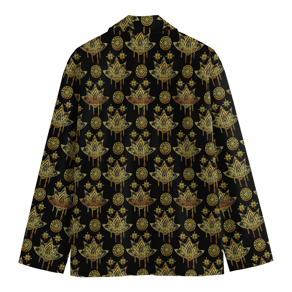 Black And Gold Lotus Flower Print Men's Blazer