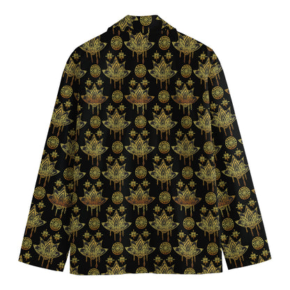 Black And Gold Lotus Flower Print Men's Blazer