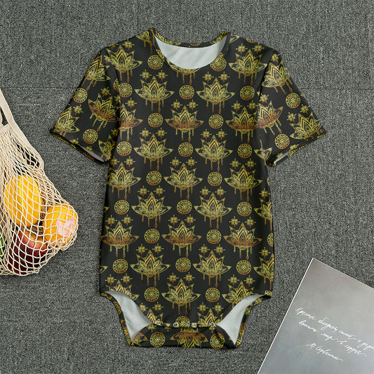 Black And Gold Lotus Flower Print Men's Bodysuit