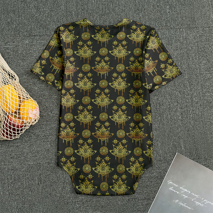 Black And Gold Lotus Flower Print Men's Bodysuit