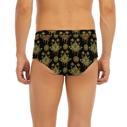Black And Gold Lotus Flower Print Men's Briefs