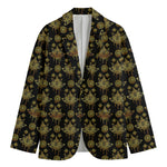 Black And Gold Lotus Flower Print Men's Cotton Blazer