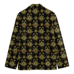 Black And Gold Lotus Flower Print Men's Cotton Blazer