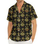Black And Gold Lotus Flower Print Men's Deep V-Neck Shirt