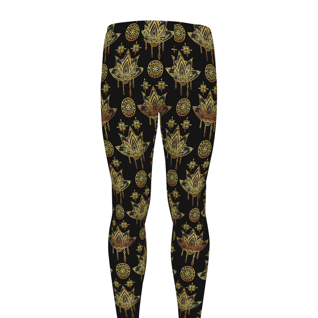 Black And Gold Lotus Flower Print Men's leggings
