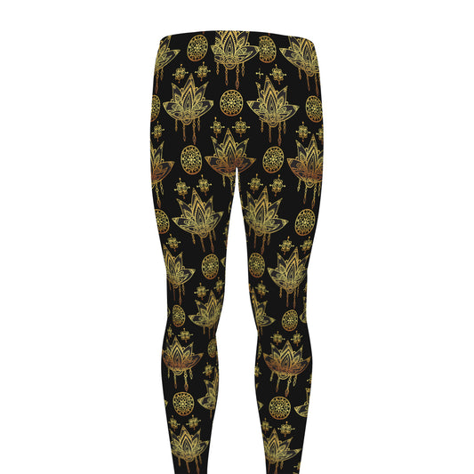 Black And Gold Lotus Flower Print Men's leggings