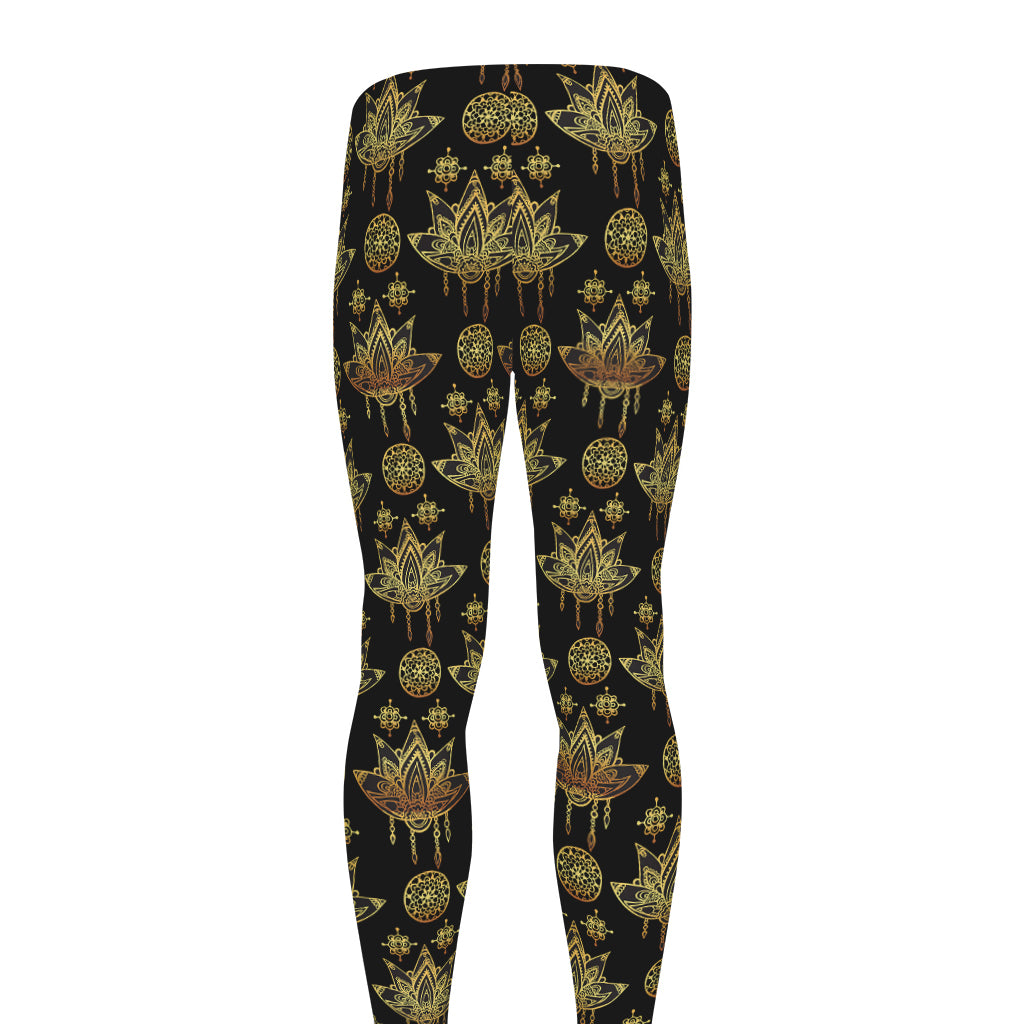 Black And Gold Lotus Flower Print Men's leggings