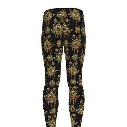 Black And Gold Lotus Flower Print Men's leggings