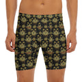 Black And Gold Lotus Flower Print Men's Long Boxer Briefs