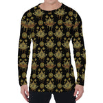 Black And Gold Lotus Flower Print Men's Long Sleeve T-Shirt